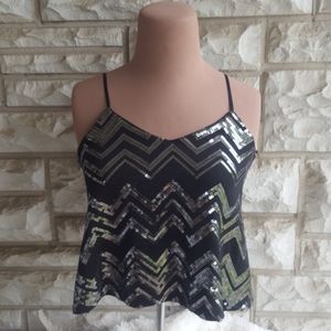 Vintage Y2K Deb Chevron Glitter Cropped Tank Ladies Size Small Stretchy